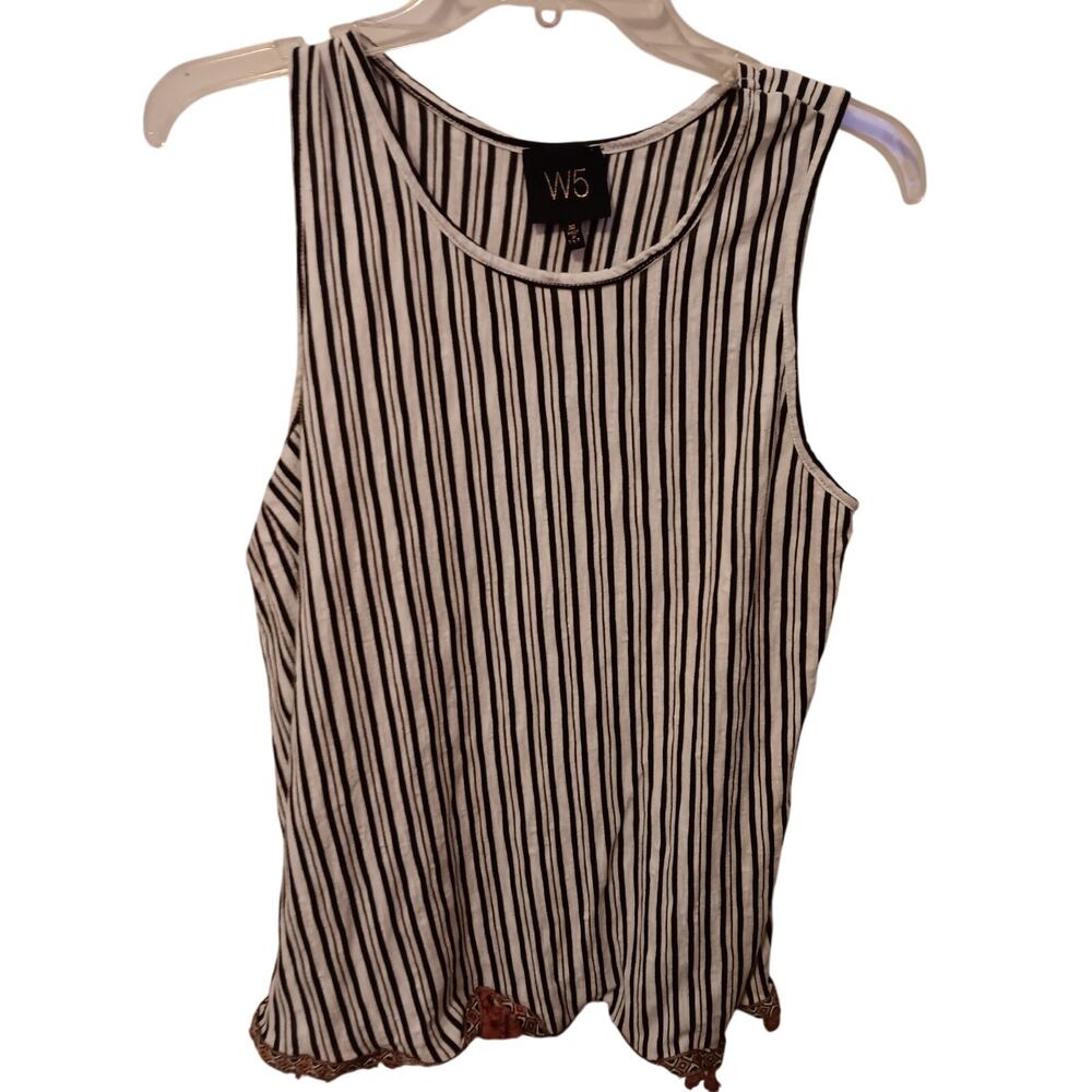 W5 blouse Women’s Size XL Sleeveless top, Tassels, Striped, black white Trendy